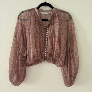 Zara Sheer Floral Blouse - Pink and Orange